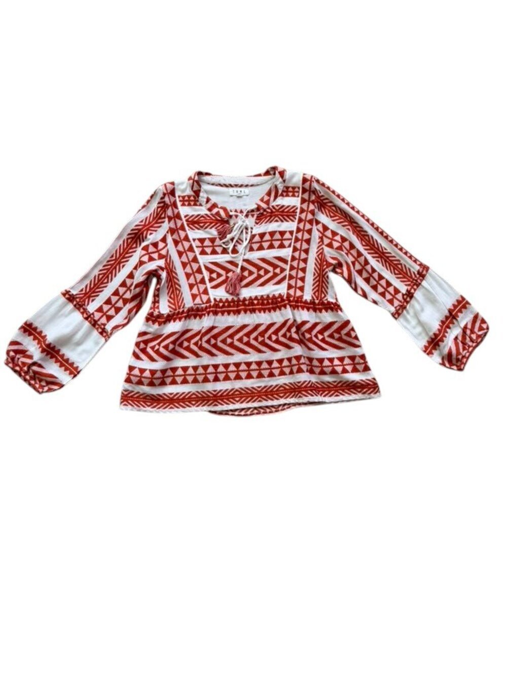 THML Women's Medium Boho Sweater Tunic Geometric Tribal Knit Tassel Top M.